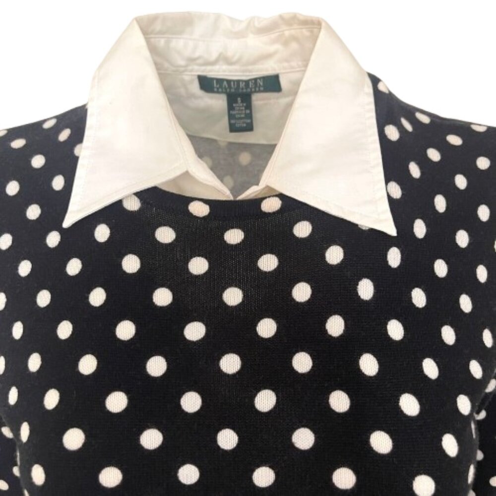 NWOT Ralph Lauren POLKA DOT WHITE COLAR KNIT TOP S - Picture 12 of 13